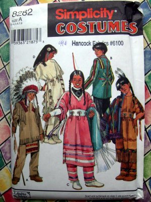 Simplicity Pattern # 8282 UNCUT Child Costume Native American Indian Size 3 4 5 6 7 8