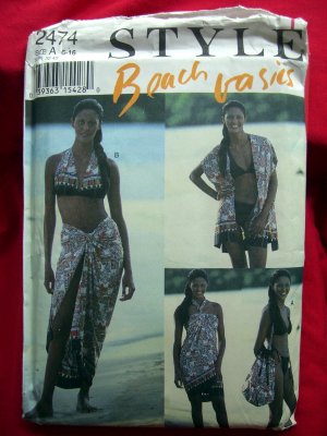 Style Pattern # 2474 UNCUT Misses Beach Wear Bikini Wrap Tote Size 6 8 10 12 14 16