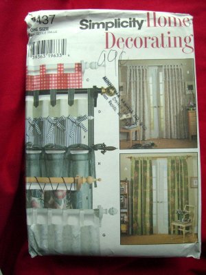 Simplicity Pattern # 7437 UNCUT Tab Curtains EIGHT Styles!