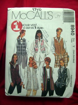 McCalls's Pattern # 8940 UNCUT Misses Vest Sizes XS Small Medium