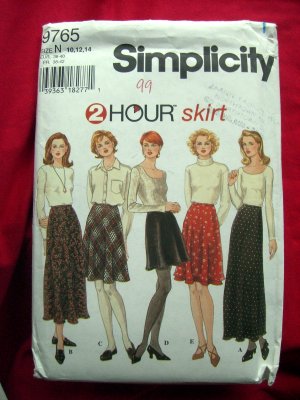 Simplicity Pattern # 9765 UNCUT Misses Flared Bias Skirt Long Short Size 10 12 14