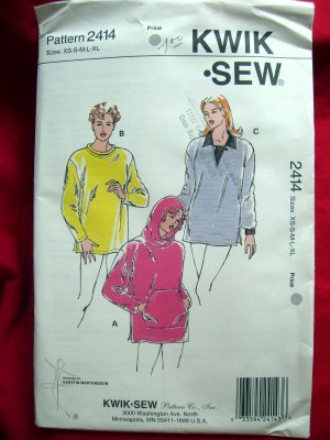 KWIK SEW Pattern #2414 UNCUT Misses Tunic (Top - Hoodie) Size XS S M L XL
