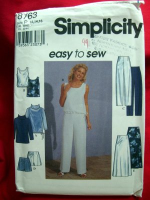 Simplicity Pattern # 8763 UNCUT Misses Tunic, Top, Pants Shorts, Skirt Size 12 14 16