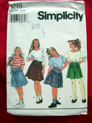 Simplicity Pattern #9249 UNCUT Girls Skirt Top Size 7 8 10