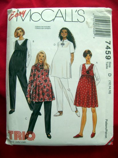 McCalls Easy Pattern #7459 UNCUT Maternity Dress Pants Jumper Top Size 12 14 16