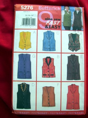 Butterick Pattern # 5276 UNCUT Misses Vest 9 Styles Sizes 14 16 18