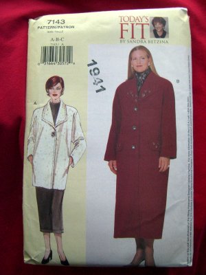Vogue Today's FIT Pattern #7143 UNCUT Misses COAT Long Short Size SX S M