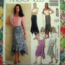 McCalls Pattern # 4032 UNCUT Misses Asymmetrical Handkerchief Hemline Skirt Size 4 6 8 10
