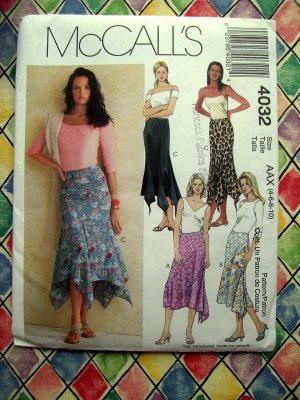 McCalls Pattern # 4032 UNCUT Misses Asymmetrical Handkerchief Hemline Skirt Size 4 6 8 10