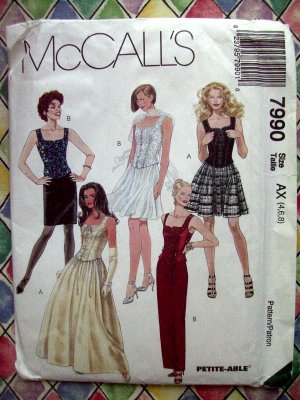 McCalls Pattern # 7990 UNCUT Misses Lined Top and Skirt Sizes 4 6 8 Corset Top