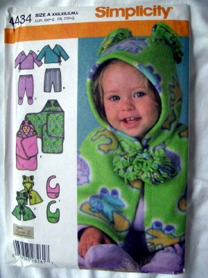 Simplicity Pattern # 4434 UNCUT Baby Clothes Blanket Wrap Bib Size XXS XS S M L