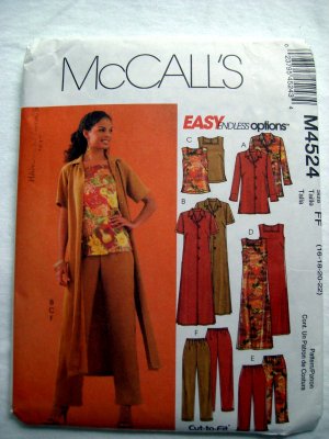 McCalls Pattern #4524 UNCUT Misses Miss Petite Jacket Duster Top Dress Pants Size 16 18 20 22