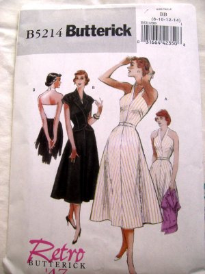 Retro 1947 Butterick Pattern # 5214 UNCUT Halter Dress Jacket Size 8 10 12 14