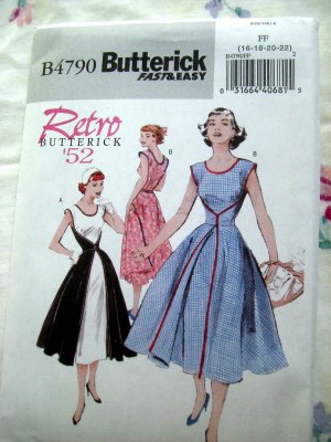 Retro 1952 Butterick Pattern # 4790 UNCUT Misses Wrap Dress Size 16 18 20 22