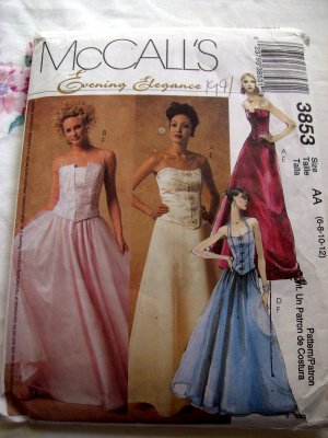 McCall's Evening Elegance Pattern #3853 UNCUT Gown Prom Dress Top Skirt Size 6 8 10 12