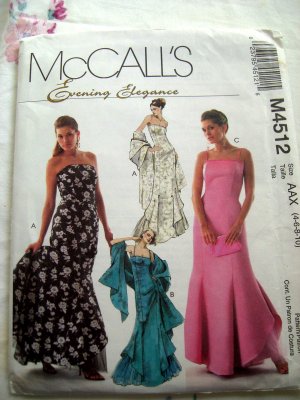 McCall's Pattern # M 4512 UNCUT Misses Formal Evening Dress / Prom Gown Strapless  Size 4 6 8 10