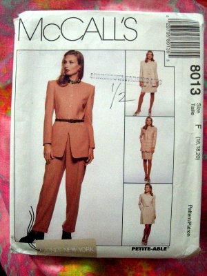 McCalls Pattern # 8013 UNCUT Jones New York  Misses Dress Jacket Skirt Pants Size 16 18 20