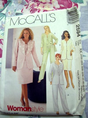 McCall's Pattern # 2594 UNCUT Misses Lined Jacket, Top, Pants & Skirt Sizes 26 28 30 32