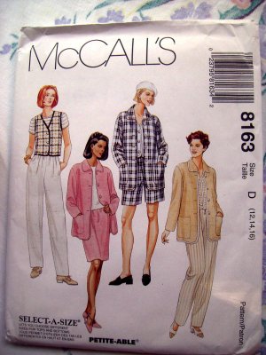 McCalls Pattern #8163 UNCUT Misses Shirt Jacket Vest Pants Shorts Skirt Size 12 14 16