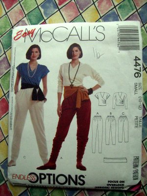 McCalls Pattern # 4476 UNCUT Misses Top Pants Size Small  10 12