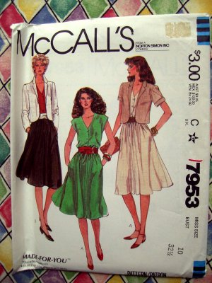 McCall's Pattern # 7953 UNCUT Misses Jacket & Dress Size 10