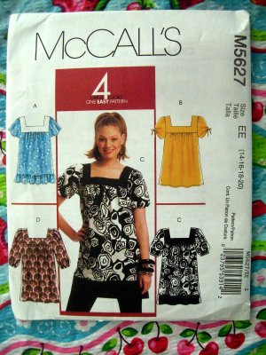 McCalls Pattern # 5627 UNCUT Misses/Misses Petite Tunic / Top Size 14 16 18 20