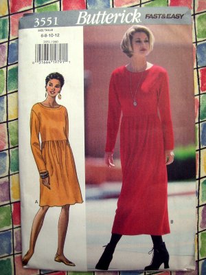 Butterick Pattern # 3551 UNCUT Misses Dress Stretch Knits ~ Size 6 8 10 12  Fast & Easy