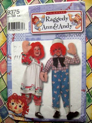 Simplicity Pattern # 9375 UNCUT Costume Classic Raggedy Ann & Andy Child Costume Size  3 4 5 6 7 8