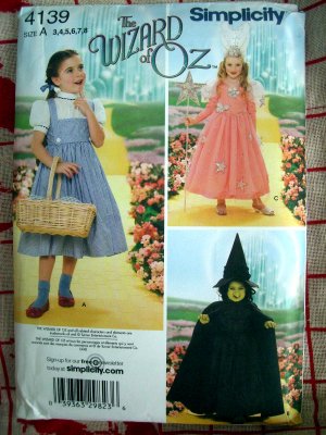 Simplicity Girl's Costume Pattern # 4139 UNCUT Wizard of Oz Dorothy Witch Glenda Size 3 4 5 6 7 8