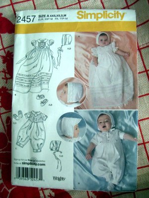 Simplicity Pattern # 2457 UNCUT Baby Christening Wardrobe Gown Romper Sizes XXS SX S M