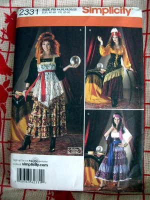 Simplicity Pattern # 2331 UNCUT Misses Gypsy Fortune Teller Costume Sizes 14 16 18 20 22