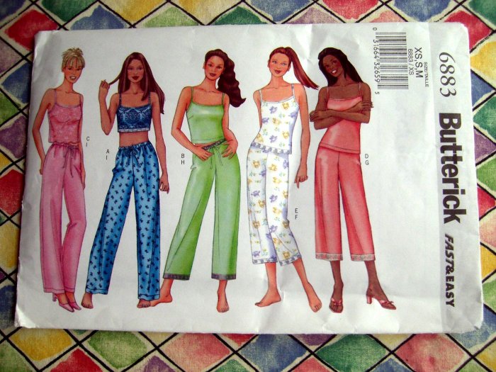 Butterick Pattern # 6883 UNCUT Misses/Petite Camisole Pants (PJs) Size XS Small Medium