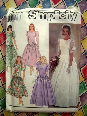Simplicity Pattern # 7062 UNCUT 1990 Misses Wedding Dress Prom Gown Long Short Size 8 10 12 14