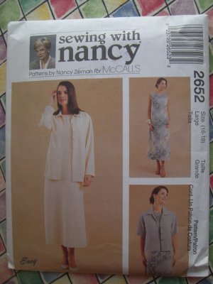 McCall's Sewing With Nancy Pattern # 2652 UNCUT Misses Dress Unlined Jacket Size 16 18