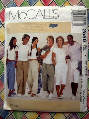 McCalls Pattern # 2586 UNCUT Unisex Drawstring Pants 3 Lengths Size XS S M