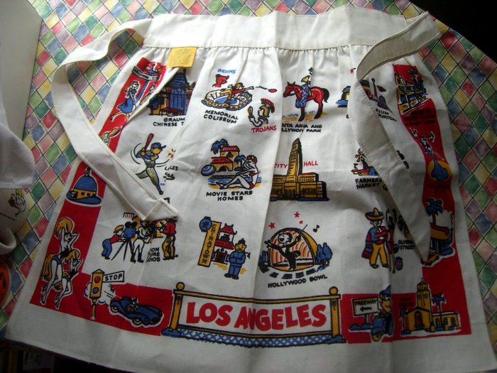 Rare Vintage Los Angeles Souvenir Apron Cactus Cloth Near Mint! LA CA California