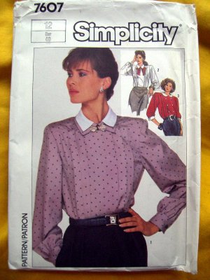 Simplicity Pattern # 7607 UNCUT 1986 Misses Formal Blouse Size 12