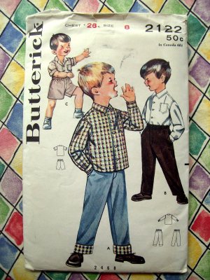 Vintage 1960's Butterick Pattern # 2122 UNCUT Boy's Shirt Pants Size 8