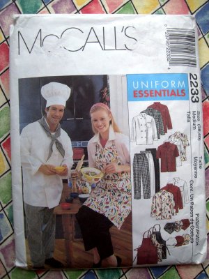 McCalls Pattern # 2233 UNCUT Chef /Cook Uniform Hat Apron ~ Size Medium Adult