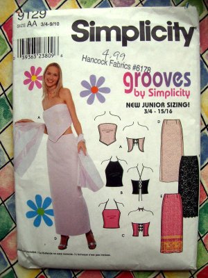 Simplicity Pattern # 9129 UNCUT Junior Long Skirt Knit Halter Top Size 3/4 5/6 7/8 9/10