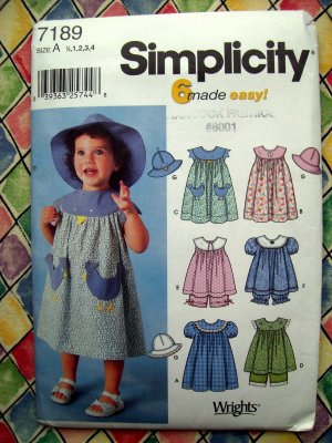 Simplicity Pattern #7189 UNCUT Toddler Dress Top Hat Panties Sizes  1/2 1 2 3 4