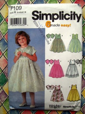Simplicity Pattern #7109 UNCUT Girls /Child Formal Dress Jacket Size 3 4 5 6 7 8