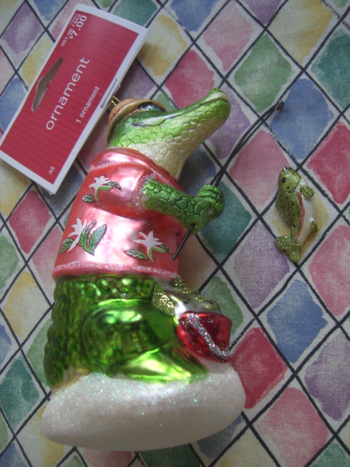 New Glass Ornament GATOR FISHING Fun!