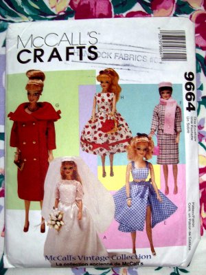 McCalls Pattern # 9664 UNCUT ~ CRAFT Barbie Doll Clothes from Vintage Collection