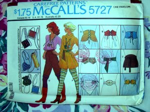 McCalls Pattern # 5727 Rare 1977 Accessories Leg Warmers Belt One Size