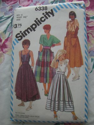 Simplicity Pattern # 6338 UNCUT Misses Skirt 2 Lengths Styles Size 12