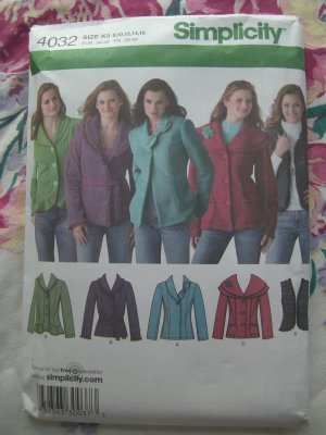 Simplicity Pattern # 4032 UNCUT Misses Jacket & Vest Size 8 10 12 14 16