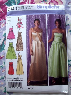 Simplicity Pattern # 2440 UNCUT Special Occasion Dress Size 12 14 16 18 20
