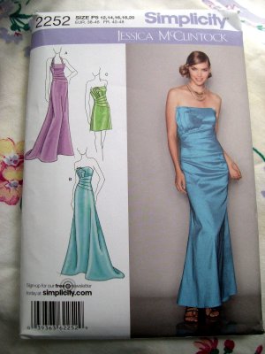 Simplicity Pattern # 2252 UNCUT Special Occasion Formal Dress Jessica McClintock Size 12 14 16 18 20