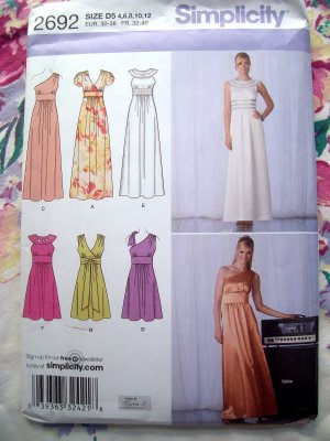 Simplicity Pattern # 2692 UNCUT Special Occasion Formal Dress Size 4 6 8 10 12